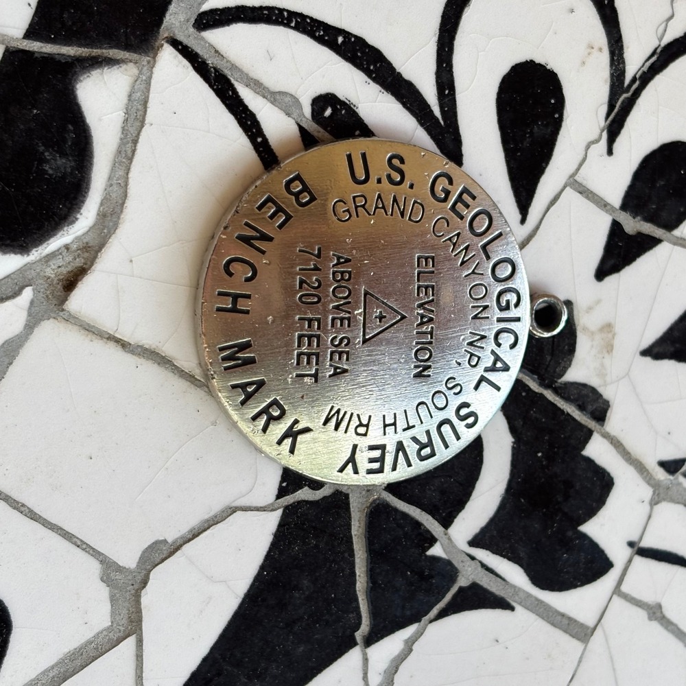 USGS Grand Canyon South Rim Bench Mark‎ Survey Medallion Pendant Silver Tone